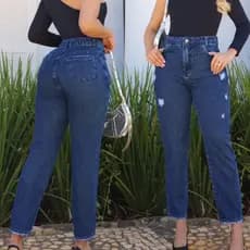 Calça Jeans Mom Cintura Alta Feminina Rasgadinha Levanta Bumbum 100% Algodão Premium