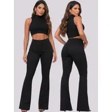 Calça Jeans Feminina Flare Pantalona Preta Jeans Premium Cos Alto Empina Bumbum  Boca de Sino Com Elastano