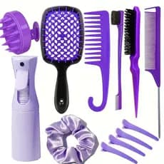 kit 12 escova de cabelo  Pente De Estilo , Shampoo , Frasco De Spray , Laço , Clipes , Ferramentas