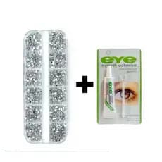 Kit Estojo Strass Prata Maquiagem + Cola Para CíliosTransparente OU Cola Branca