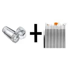 KIT 15 Pincéis Unhas Decoração Nail Art Profissional+ Carimbo de unha transparente