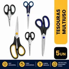 Kit 5 Tesouras Multiuso Aço Inoxidável  Escritório Artesanato Oasis