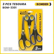 Kit 3 Tesouras Multiuso Bomder Aço Inoxidável Cozinha Escritório Artesanato