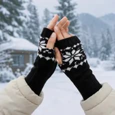 Par Luvas Polainas de Mão Feminina Inverno Sem Dedos Preta