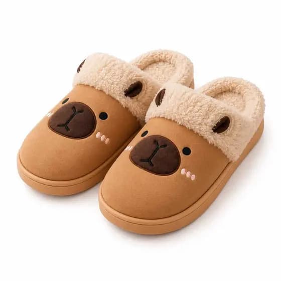 Pantufa Capivara Peluciada Feminina Unissex Quentinha Antiderrapante Inverno