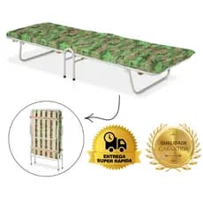 Cama Dobrável Aço Tubolar Portátil para Camping com Colchão