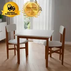 Kit Sala de Jantar Mesa com 2 Cadeiras Elisa Estofada Pé Madeira Maciça