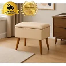 Puff Organizador Baú Estofado Decorativo para Quarto Sala Banqueta Porta Objetos Pés de Palito