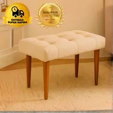 Puff Decorativo Estofado para Sala Quarto Banqueta Pés de Madeira Apoio de Pés Penteadeira
