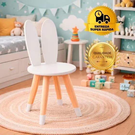 Cadeira Infantil de Madeira Coelho para Crianças Brinquedo MDF Varias Cores