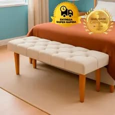 Banco Estofado Recamier Solteiro 90 cm Puff Quarto Decorativo Sala Pés de Madeira