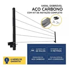 Varal De Parede Retrátil Em Aço Dobrável Articulado Cabo de Aço Encapado ENVIO IMEDIATO