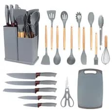 Kit Conjunto19/12 Pçs De Utensílios Facas Silicone Cozinha Jogo Completo Batedeira Colher Pegador R9