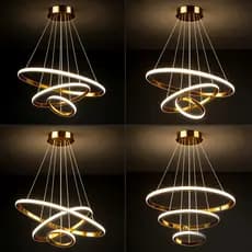 Lustre LED 3 Anéis Premium - Estilo Nórdico Moderno, 3 Cores Reguláveis para Sala e Quarto O15