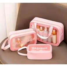 Kit 3 Necessaire Maquiagem Transparente WashBag A Prova De Água Yan