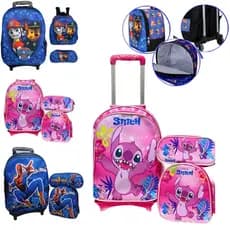 Kit Mochila com Rodinhas Com Lancheira e Estojo escolar
