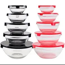Pote Tigela De Vidro Com Tampa Redonda Marmita Cozinha kit/5 unidade