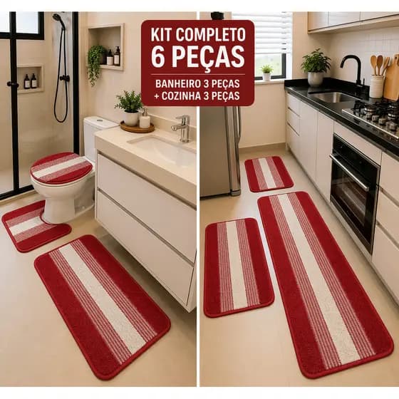 KIT Jogo De Banheiro E Jogo Passadeira 6 Peças Tapete De Cozinha Conjunto De Tapete