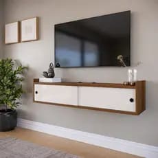 Rack suspenso com Prateleira e Duas Portas de Correr Estante Home com Passa Cabo