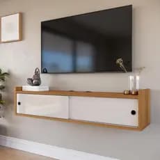 Rack Suspenso Madeira para TV até 50" com 2 Portas Deslizantes Estante Home para Sala ou Quarto com Passa Fio