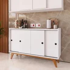 Aparador Buffet para Sala Cozinha 4 Portas Deslizantes 114cm Balcão Multiuso para Sala ou Cozinha com Portas de Correr
