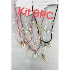 Pacote Com 6 Colares Búzios Miçanga Concha Moda Praia Colorido