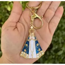 Chaveiro Nossa Senhora Aparecida Dourado metal com pedrarias