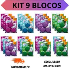 KIT 9 Blocos Pedra Sanitária 45g Nas Fragrâncias Lavanda Sanitário Acoplada Pastilha Caixa