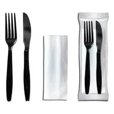 100 KITS TALHER GARFO FACA E GUARDANAPO PRETO EMBALADO