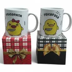 Caneca Meme Psicopato e Psicopata de Porcelana 325ml + caixa de presente