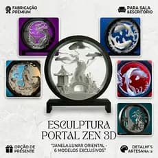 Decoração Oriental Portal Zen 3D Janela Lunar Enfeite Mesa Casa Sala Quarto KOI Premium