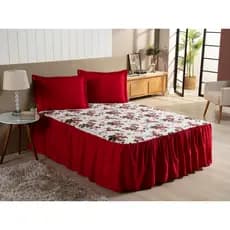Kit Colcha Cobre Leito CASAL QUEEN 3 Peças Estampado Jacquard com Babado