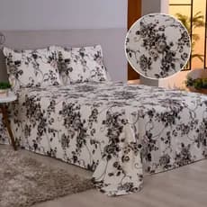 Colcha Cama PIQUET Super King, King, Queen, Casal, Solteiro Estampada 170 Fios Floral Cobre-Leito