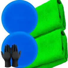 Kit Lavagem Automotiva 2 Flanela Pano Microfibra + 2 Aplicador Espuma + Luva Preta