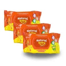 Kit 3 Pacotes Lenço Umedecida Natural Baby Wipes - 100 Unidades Cada
