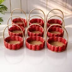 Kit 12 Cestas Oval Para Páscoa, Presentes, Dia dos namorados, Dia das Mães, Fio Vermelho 15 cm