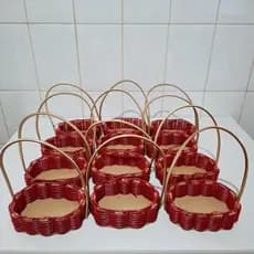 Kit 12 Cestas Oval Para Páscoa, Presentes, Dia dos namorados, Dia das Mães, Fio Vermelho 19 cm
