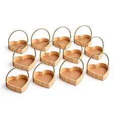 Kit 12 Cestas Coração Pinus Premium 15x15 e 25x25 com Alça – Cesta Dia dos Namorados / Mães