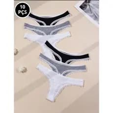 Kit 10 Calcinha Canelada Fio Dental Renda Confortável Sensual Dia a Dia Respirável Moda Intima