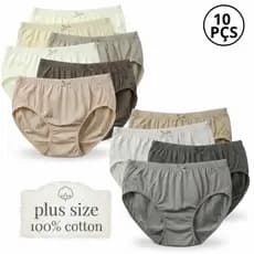 Kit 10 Calcinhas Plus Size 100% Algodão Cós Alto Confortável Tanga Respirável Calçola Idosa Hospital