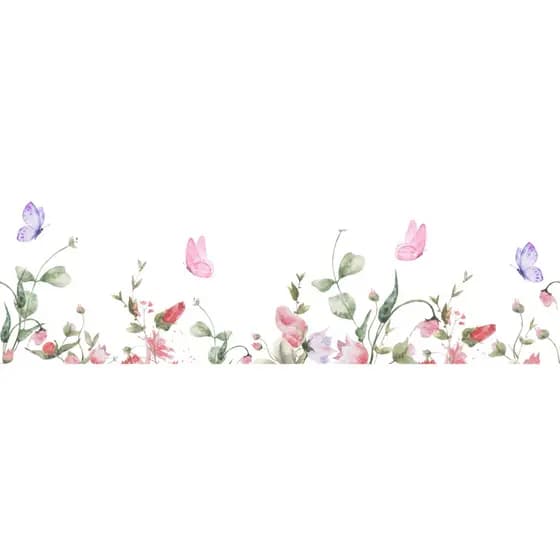 Faixa Adesiva Decoradora Flores Vermelhas e Borboletas Rosas/Lilás – 1m x 15cm