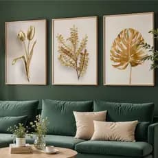 "Quadro decorativo com Flores Brancas e Douradas – Elegância e Sofisticação para seu Ambiente"