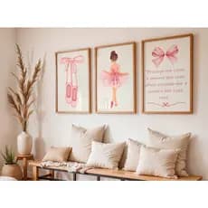 Quadro decorativo COM OU SEM MOLDURA 3 peças  Bailarina, sapatilhas e mensagem inspiradora