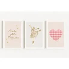 3 Quadro Decorativo Infantil Bailarina – Sonhe Alto Pequena