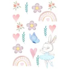 Adesivo de Parede infantil coelinha bailarina flores arco iris e coraçao para quarto infantil