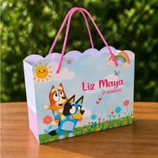 Kit Sacolinha Personalizada com nome TEMA BLUEY - Festa Infantil Lembrancinha PEGUE E MONTE