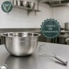 Tigela Inox Bowl Multiuso Profissional 18cm 20cm 22cm 24cm 26cm 28cm e Fouet Batedor De Ovos Prateado Inox