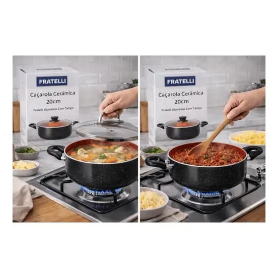 Caçarola Com Tampa revestimento cerâmico 20 cm