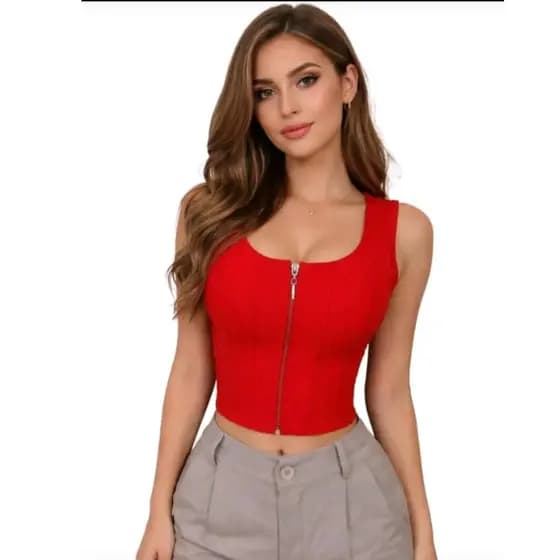 Blusa Regata Cropped Suplex  Com Bojo  ziper Moda Tendencia Verão