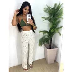 Calça Saida de Praia Banho Tricot Zig Zag Tendência Primavera Verão Elegância Casual A Beira -mar